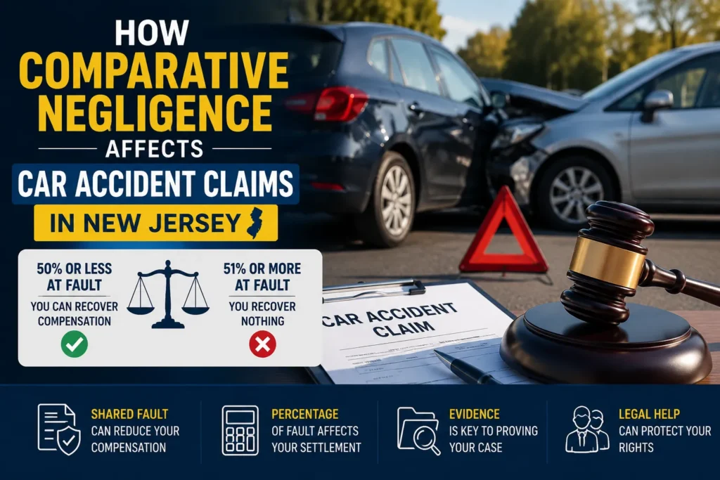 Comparative negligence in New Jersey car accident claims showing how fault percentages affect compensation and settlement amounts